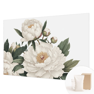 Modern wall mural for living room White peonies