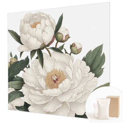 Modern wall mural for living room White peonies