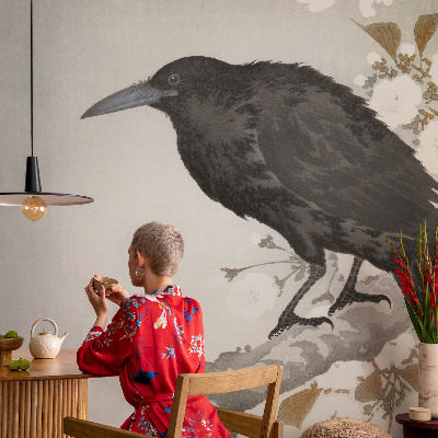 Bedroom wall mural wallpaper Raven in the flowers