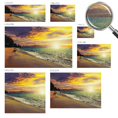 Self-adhesive wall mural with a beach at sunset motif