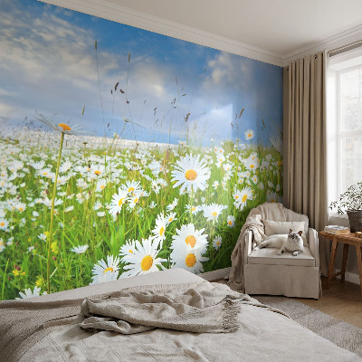 Peel and stick wallpaper mural with a summer meadow design