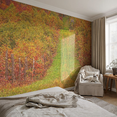 Removable wall mural with an autumn color palette
