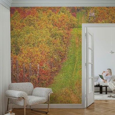 Removable wall mural with an autumn color palette