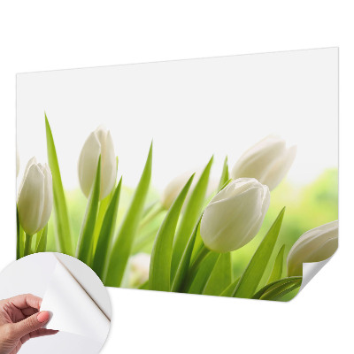Removable wall mural with a white tulip design