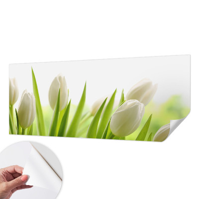 Removable wall mural with a white tulip design