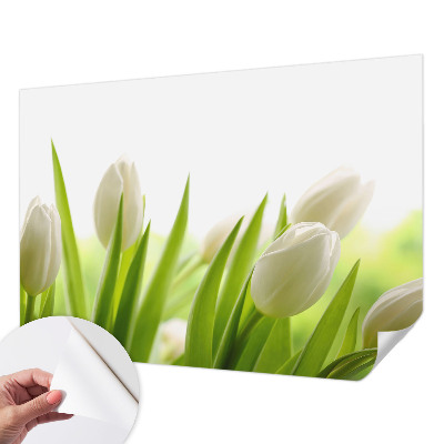 Removable wall mural with a white tulip design
