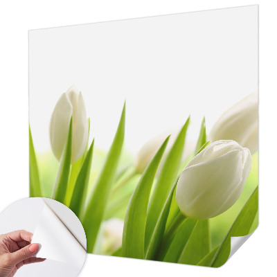 Removable wall mural with a white tulip design