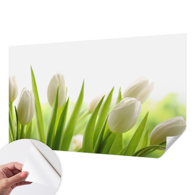 Removable wall mural with a white tulip design