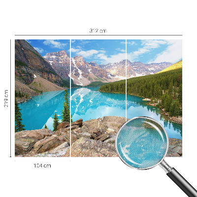 Peel and stick wall mural for living room with a blue lake design