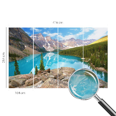 Peel and stick wall mural for living room with a blue lake design