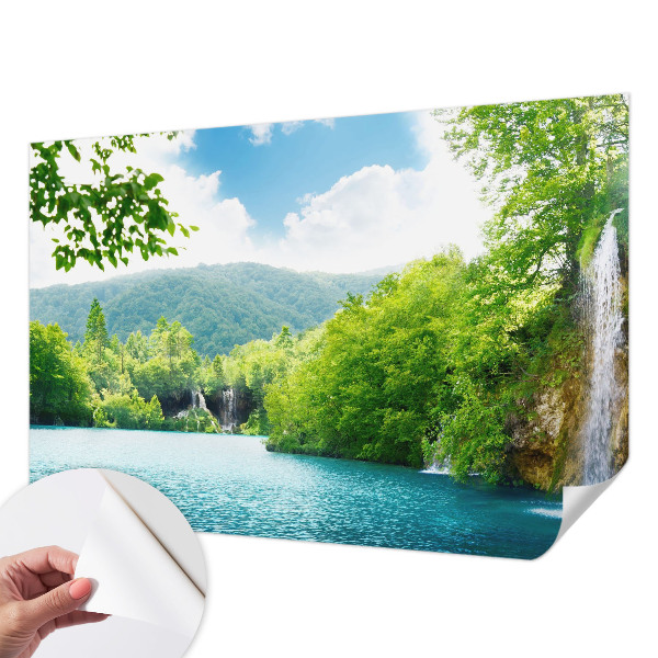3D photo wallpaper mural showing a natural waterfall scene