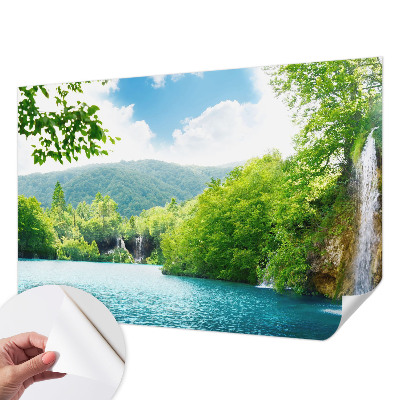3D photo wallpaper mural showing a natural waterfall scene