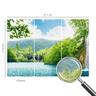3D photo wallpaper mural showing a natural waterfall scene