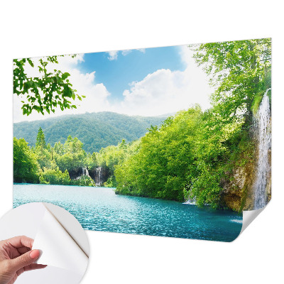 3D photo wallpaper mural showing a natural waterfall scene
