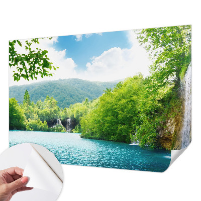 3D photo wallpaper mural showing a natural waterfall scene