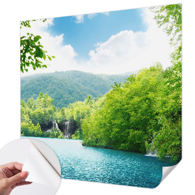 3D photo wallpaper mural showing a natural waterfall scene