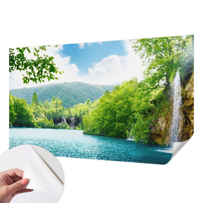 3D photo wallpaper mural showing a natural waterfall scene