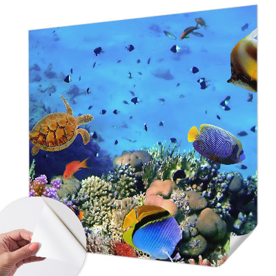 Self-adhesive wall mural with a coral reef motif