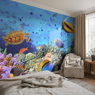 Self-adhesive wall mural with a coral reef motif