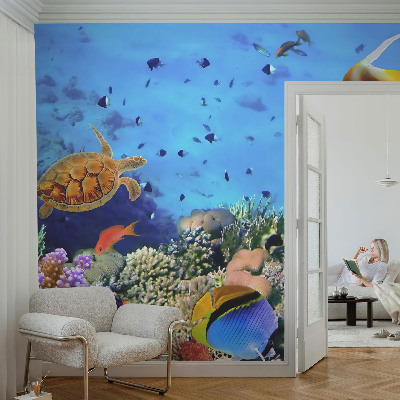Self-adhesive wall mural with a coral reef motif