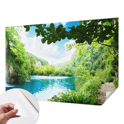 Baby room wall mural with a natural oasis design
