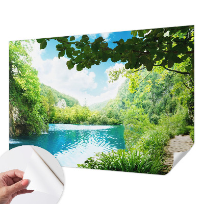 Baby room wall mural with a natural oasis design