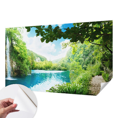 Baby room wall mural with a natural oasis design