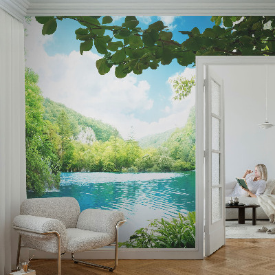 Baby room wall mural with a natural oasis design