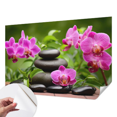 Removable wall mural wallpaper with an orchid stone design