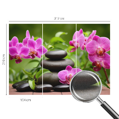 Removable wall mural wallpaper with an orchid stone design