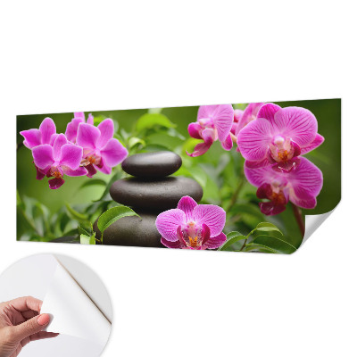 Removable wall mural wallpaper with an orchid stone design