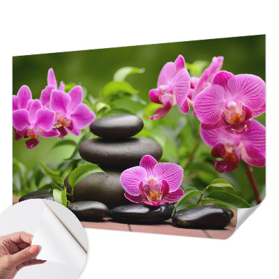 Removable wall mural wallpaper with an orchid stone design