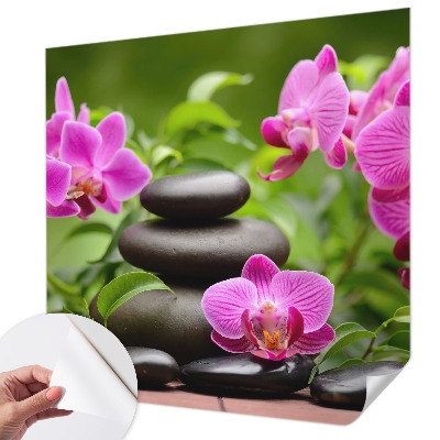 Removable wall mural wallpaper with an orchid stone design