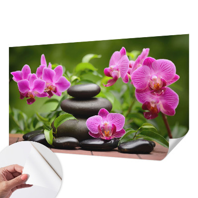 Removable wall mural wallpaper with an orchid stone design