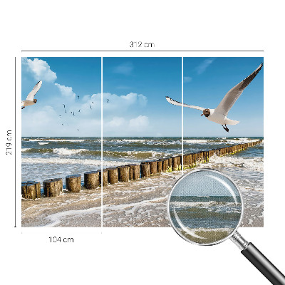 Peel and stick wall mural for living room with a seaside landscape design