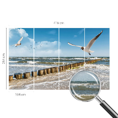 Peel and stick wall mural for living room with a seaside landscape design