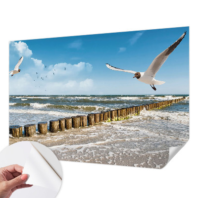 Peel and stick wall mural for living room with a seaside landscape design
