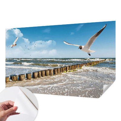 Peel and stick wall mural for living room with a seaside landscape design