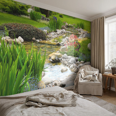 Peel and stick wall mural for bedroom with an idyllic garden design