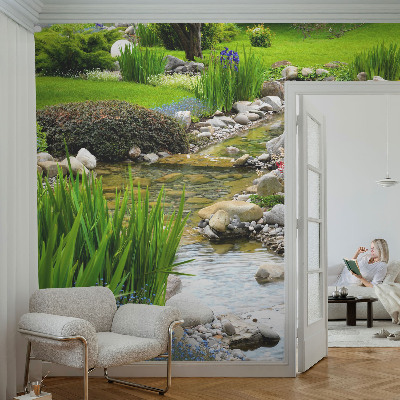 Peel and stick wall mural for bedroom with an idyllic garden design
