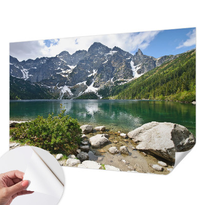 Peel and stick wall mural for kids' room with a mountain lake design
