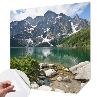 Peel and stick wall mural for kids' room with a mountain lake design