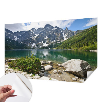 Peel and stick wall mural for kids' room with a mountain lake design
