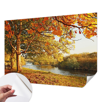 Nursery wall mural with a coastal autumn design