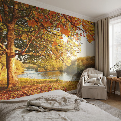 Nursery wall mural with a coastal autumn design