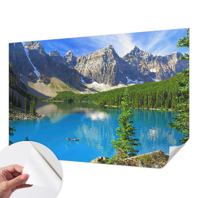 Baby room wall mural with a mountain lake design
