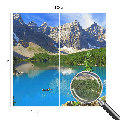 Baby room wall mural with a mountain lake design