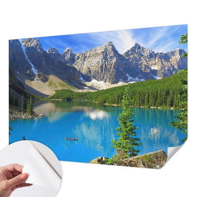 Baby room wall mural with a mountain lake design