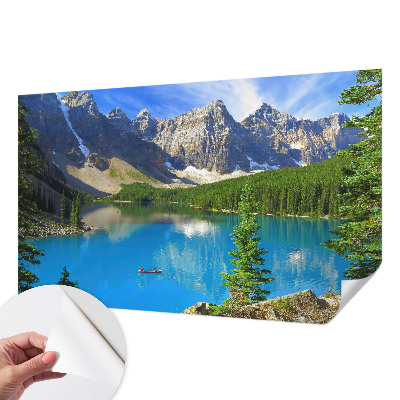 Baby room wall mural with a mountain lake design