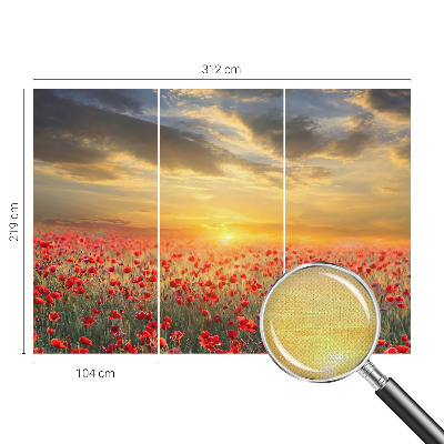 Peel and stick wallpaper mural with a poppy field design